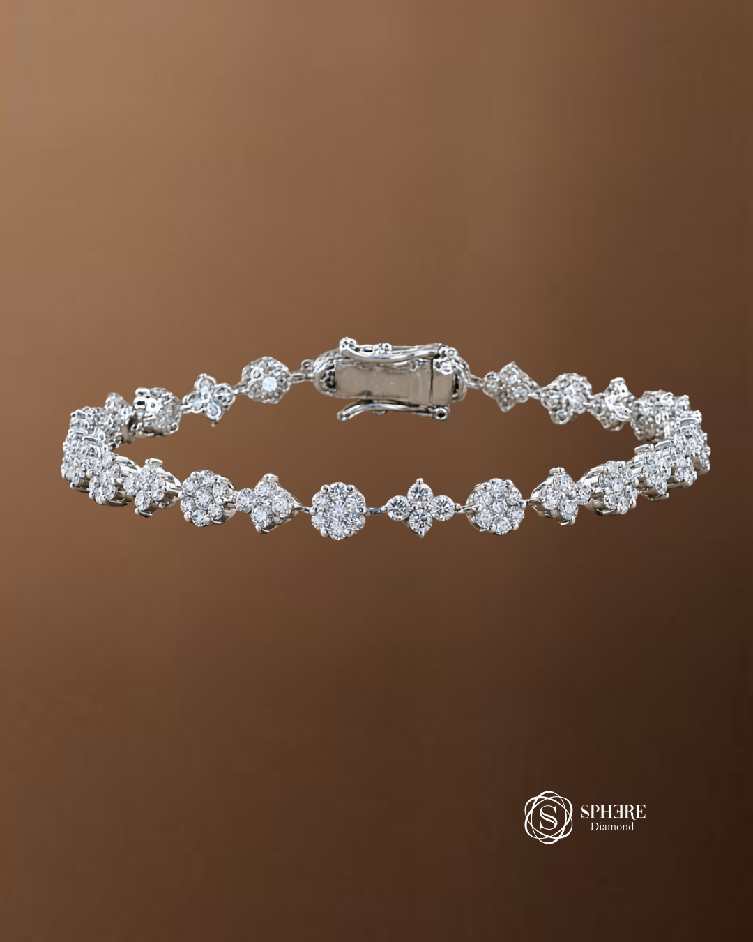 Fleur Round Brilliant Floral Cluster Lab Grown Diamond Bracelet in White Gold Sphere Diamond Bangkok