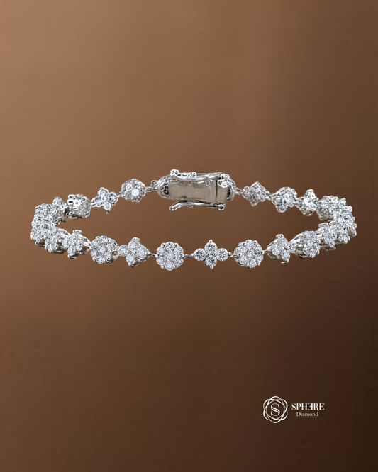 Fleur Round Brilliant Floral Cluster Lab Grown Diamond Bracelet in White Gold Sphere Diamond Bangkok