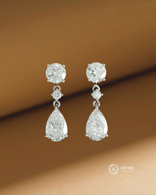 2in1 Round Cut Diamond Mix Fancy Drop Earring