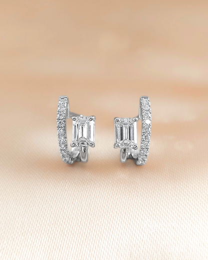 Emerald Cut with round side way earring