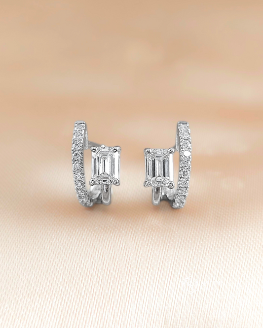 Emerald Cut with round side way earring
