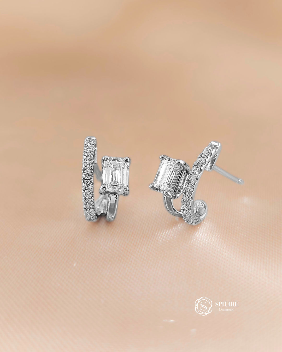 Emerald Cut with round side way earring