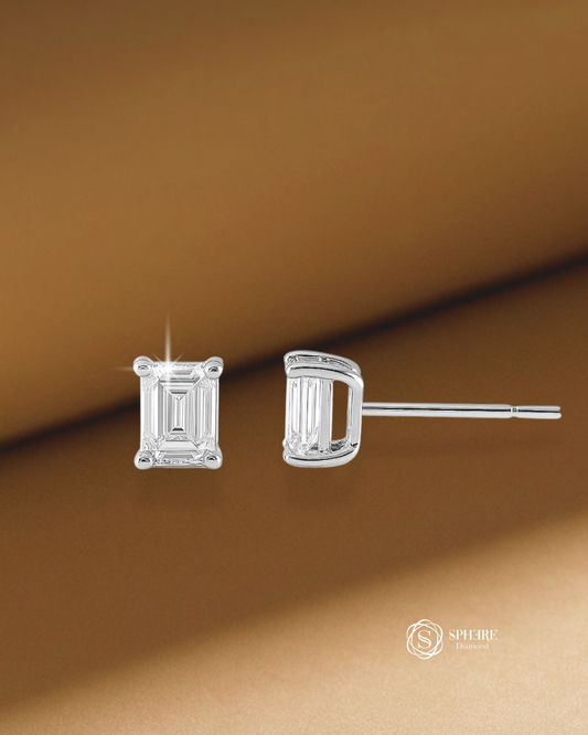 Emerald Cut Diamond Stud Earring