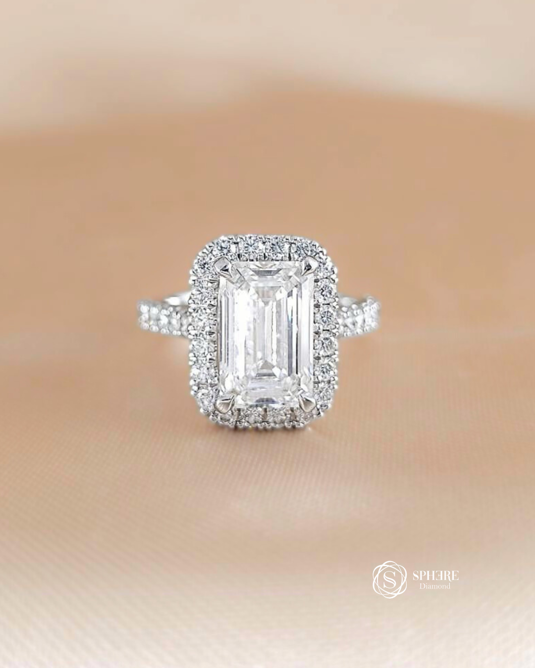 Emerald Cut Halo Engagement Ring