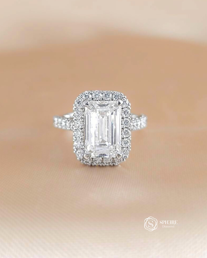 Emerald Cut Halo Engagement Ring