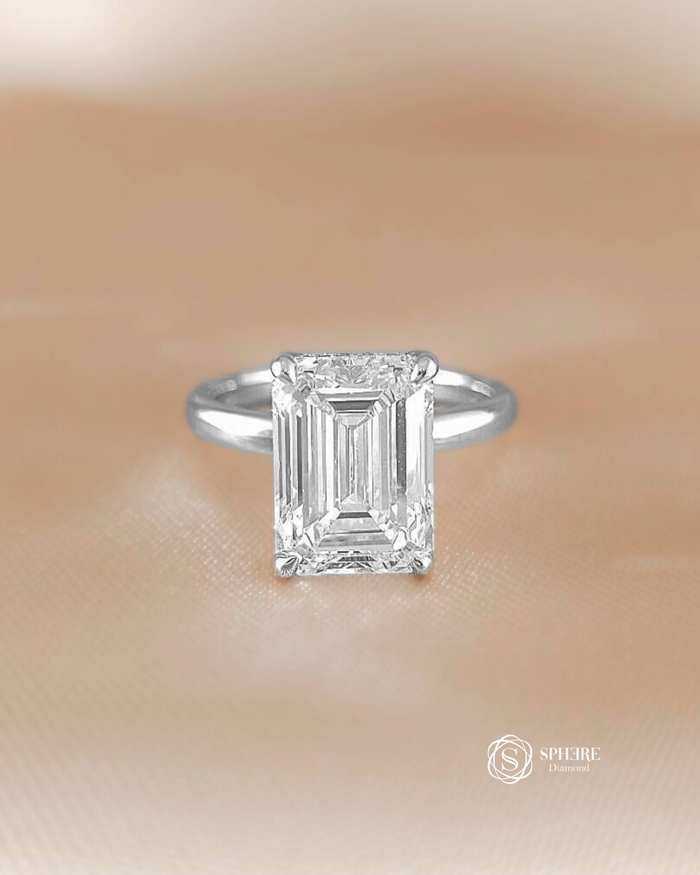 Emerald Solitaire Diamond Ring with Hidden Halo