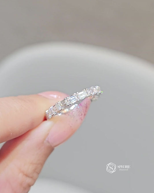 Emerald Cut Diamond Side Way  Eternity Ring