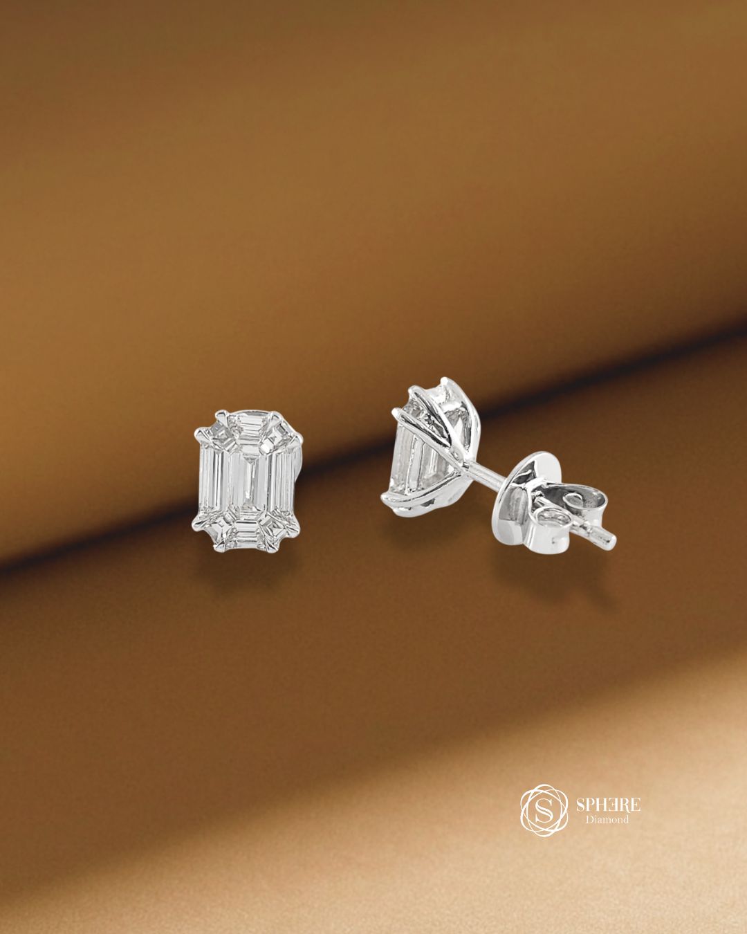 Emerald Cut Diamond Stud Earring