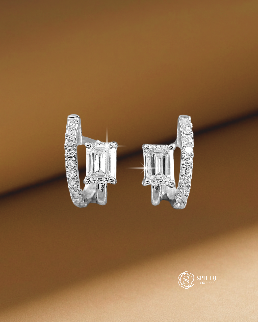 Emerald Cut with round side way earring