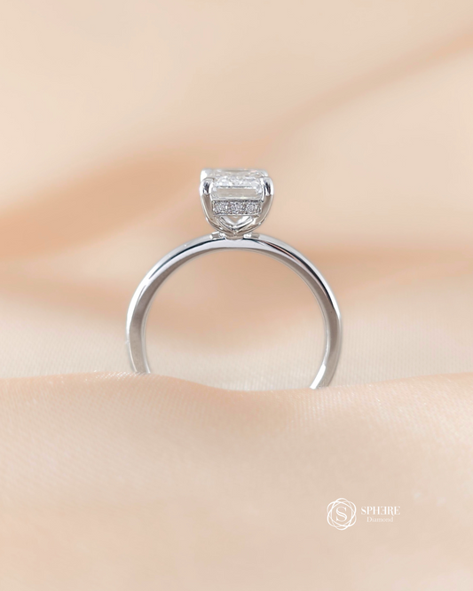 Emerald Cut Solitaire Diamond Ring with Hidden Side Diamond