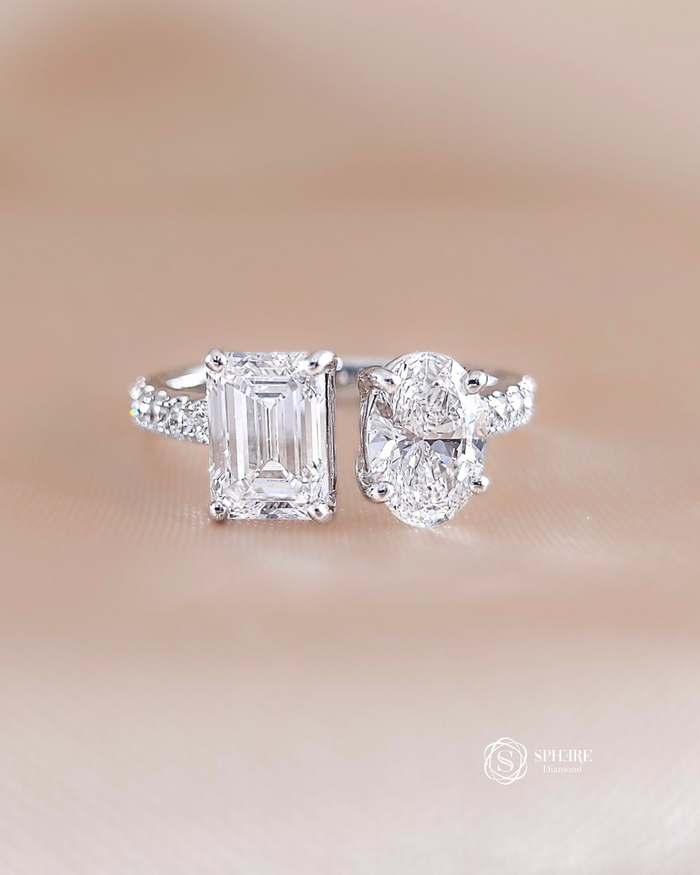 Emerald cut  and  Oval cut Diamond Pave Cuff Ring