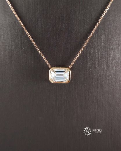 Emerald cut Diamond Pendant Necklace in Bezel setting