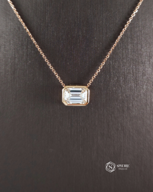 Emerald cut Diamond Pendant Necklace in Bezel setting