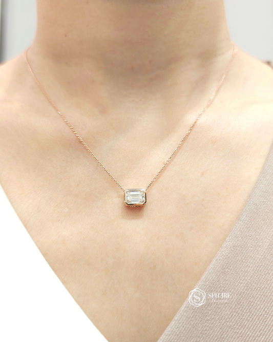 Emerald cut Diamond Pendant Necklace in Bezel setting
