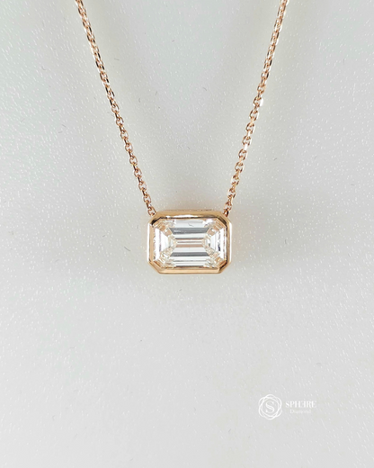 Emerald cut Diamond Pendant Necklace in Bezel setting