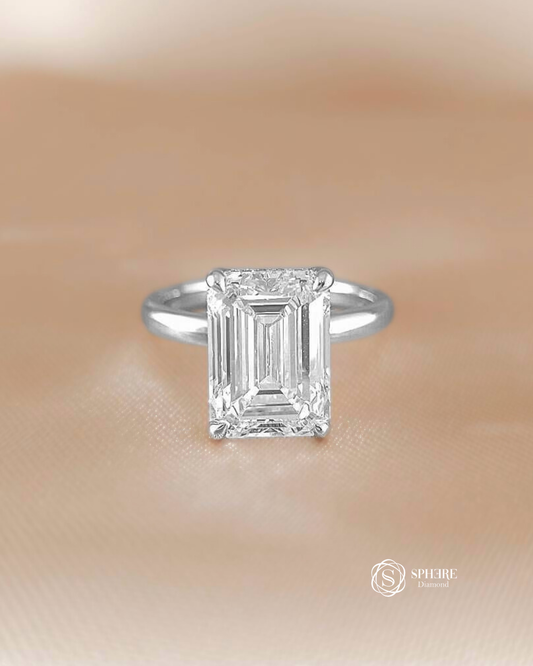 Emerald lab grown diamond hidden halo solitaire engagement ring in Bangkok | IGI Certified | Sphere Diamond