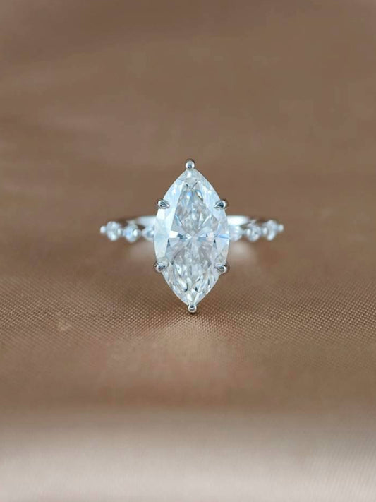 Emily Marquise Lab Grown Diamond Half Pavé Solitaire Engagement Ring with IGI Certified diamond in 18K White Gold by Sphere Diamond Bangkok