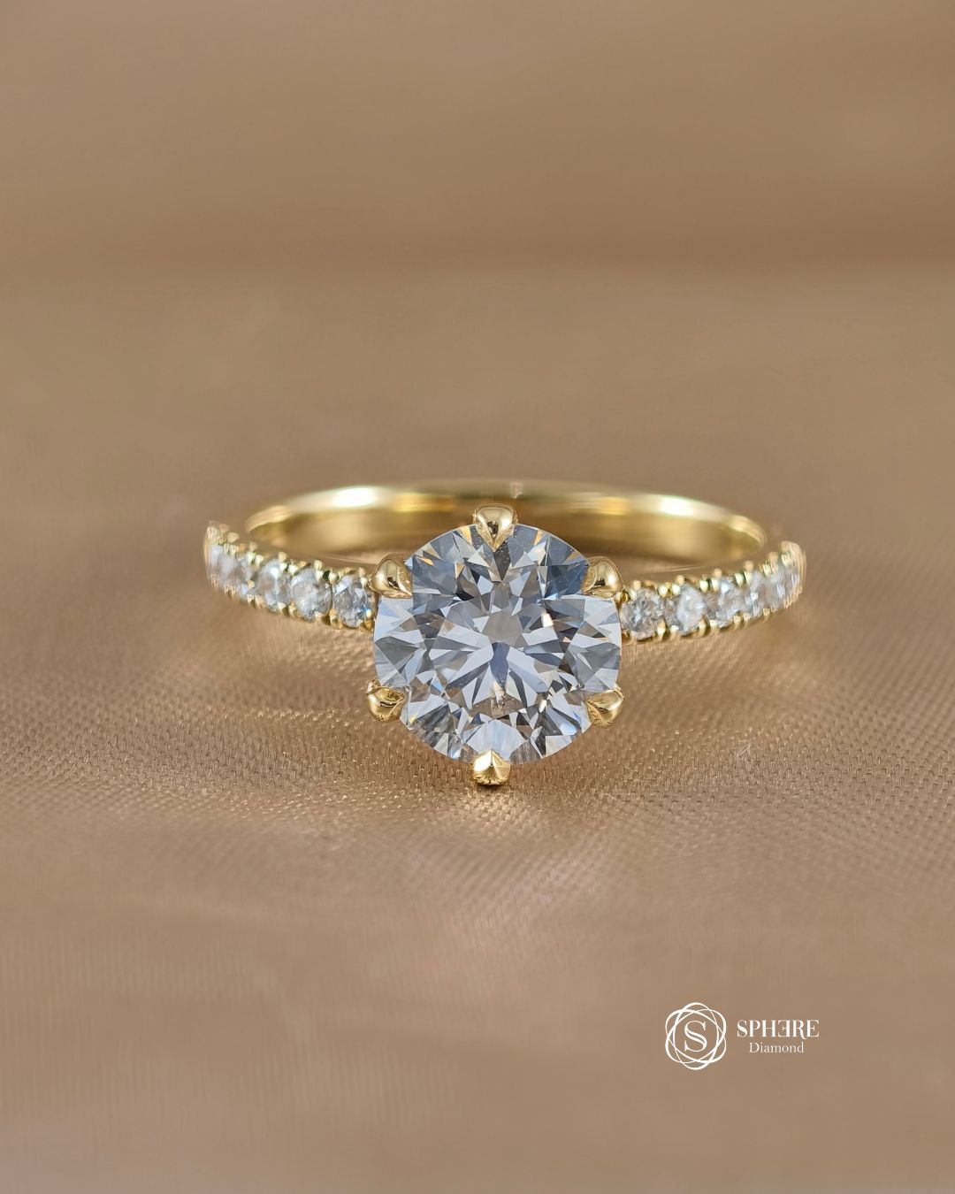 Round Brilliant 6 Prong Engagement Ring with a Pavé Diamond