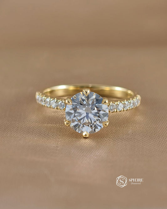 Round Brilliant 6 Prong Engagement Ring with a Pavé Diamond