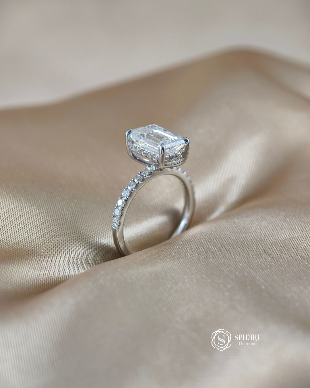 Emerald Cut Diamond Signature Eiffel Love Ring