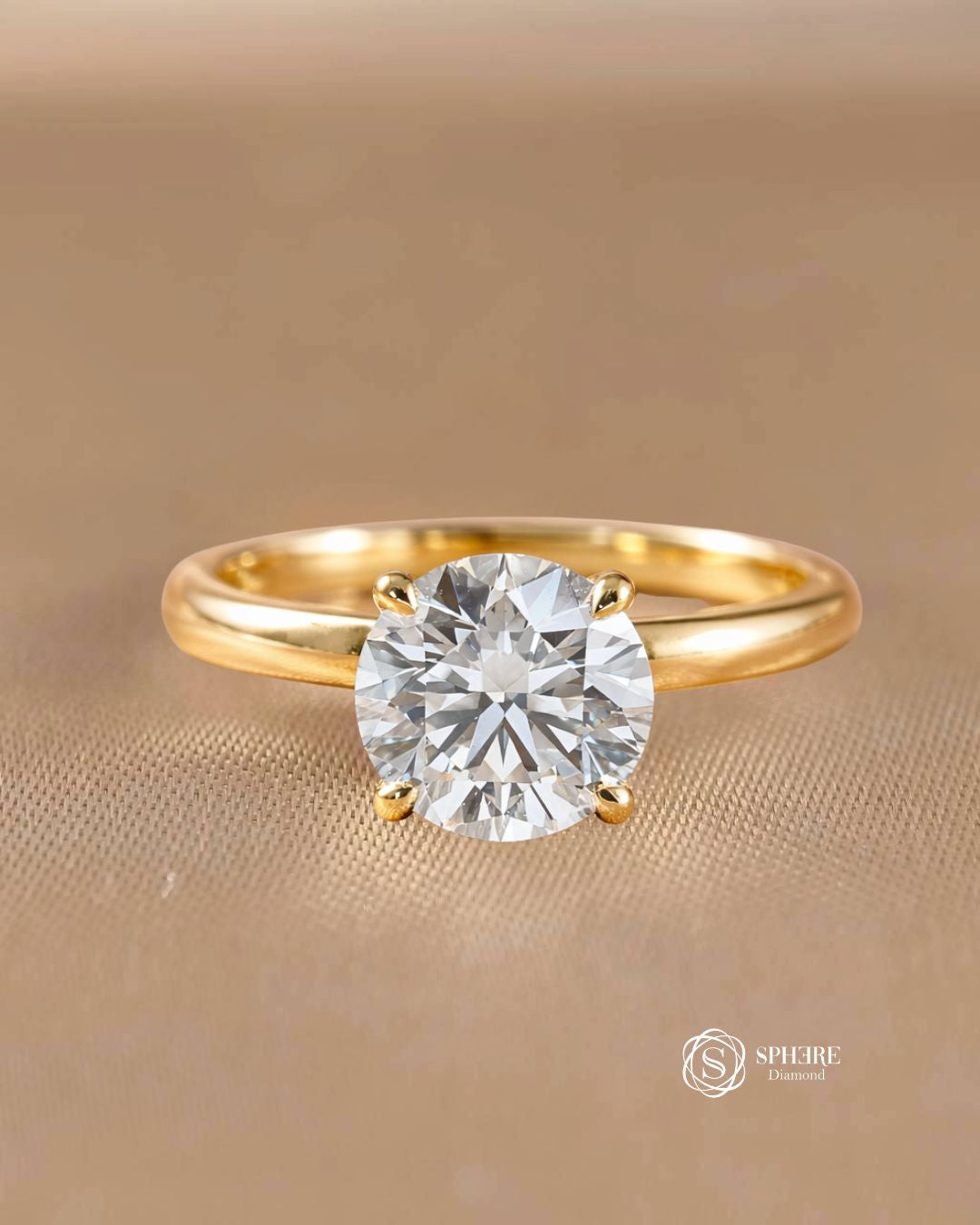 4 Prong Solitaire Round Cut Diamond With Hidden Halo in 18k Yellow Gold Setting