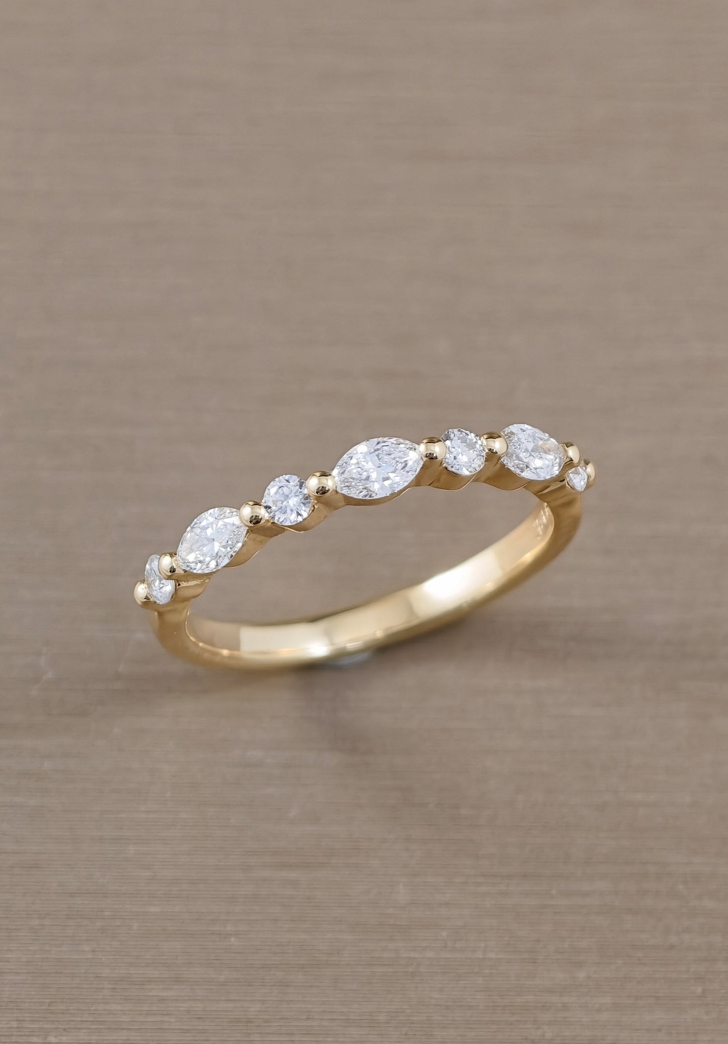 Round and Marquise Cut Half Eternity Pink Gold 18K