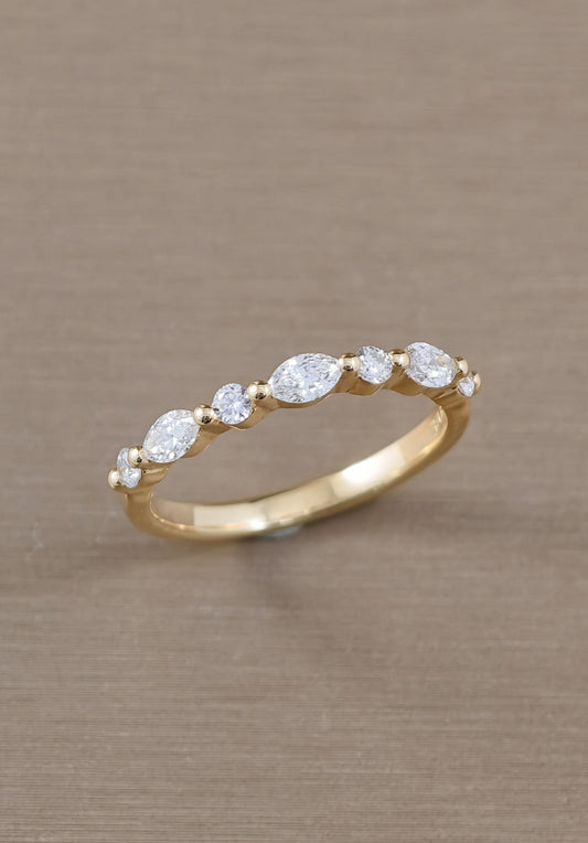 Round and Marquise Cut Half Eternity Pink Gold 18K