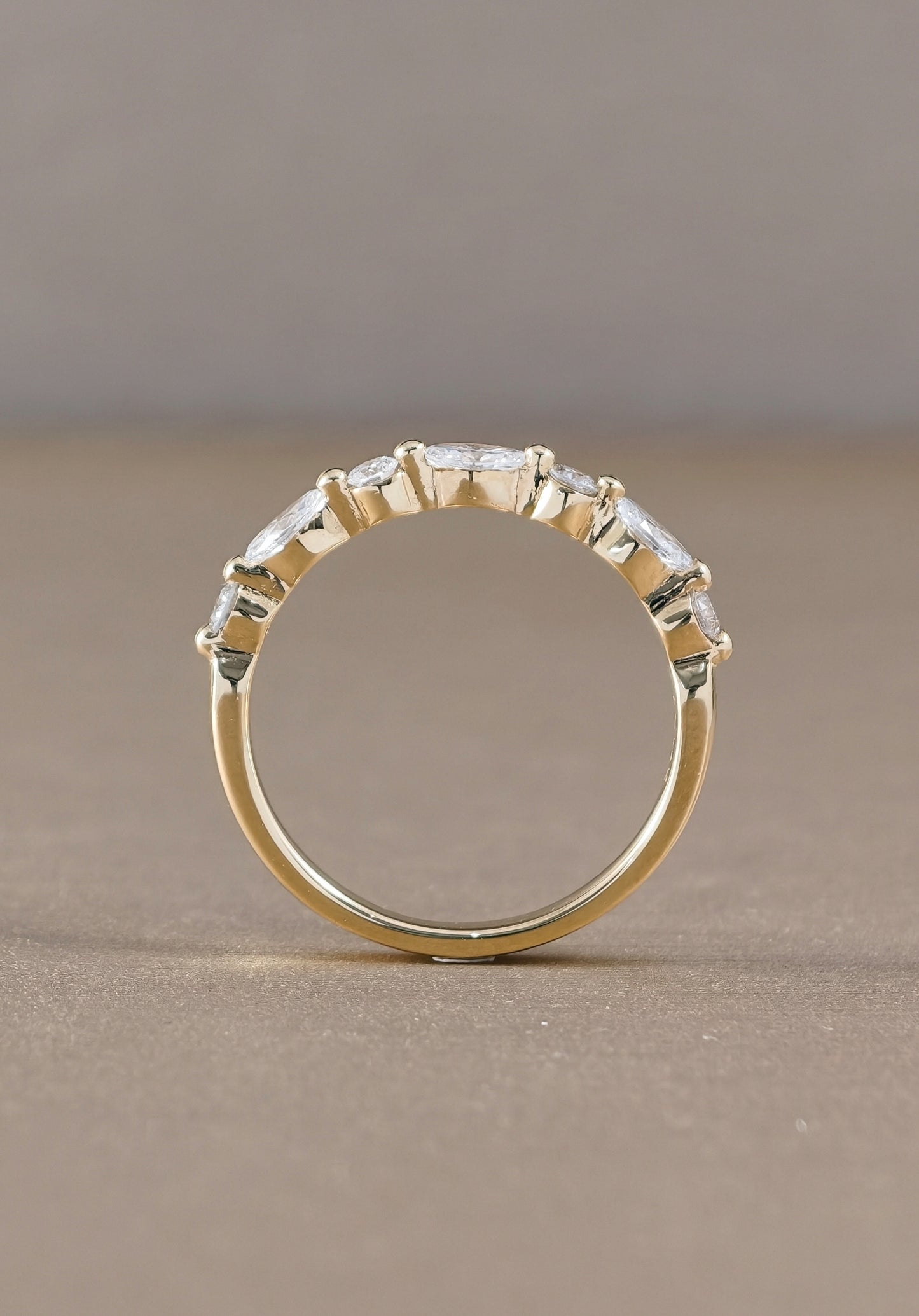 Round and Marquise Cut Half Eternity Pink Gold 18K