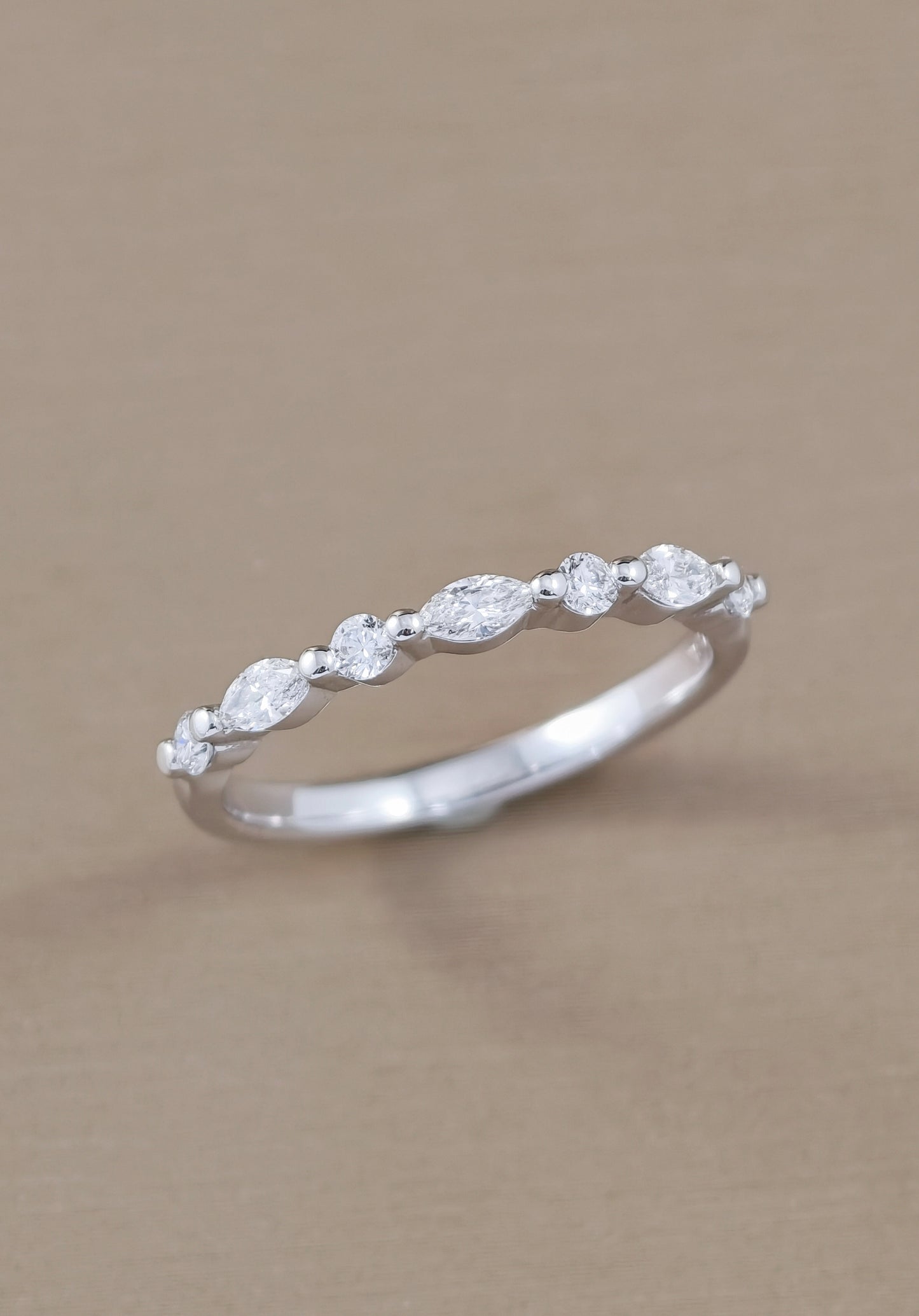 Round and Marquise Cut Half Eternity white Gold 18K