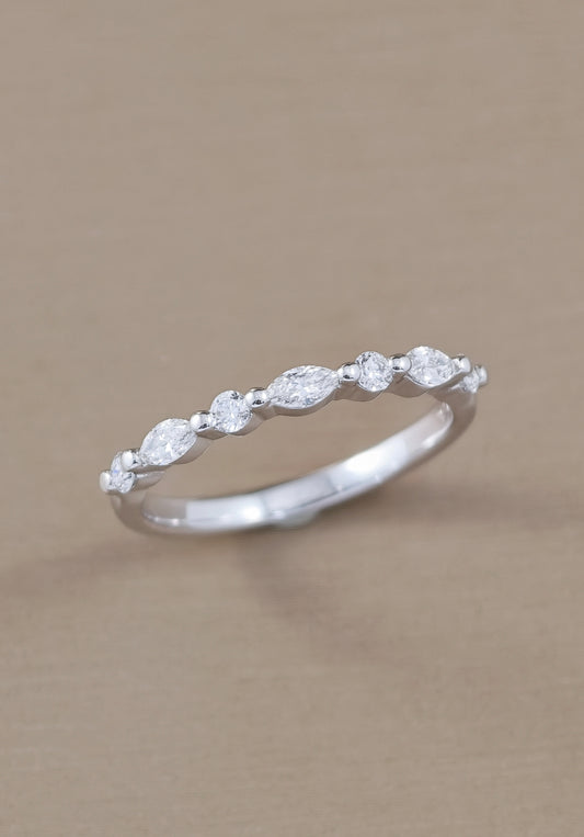 Round and Marquise Cut Half Eternity white Gold 18K
