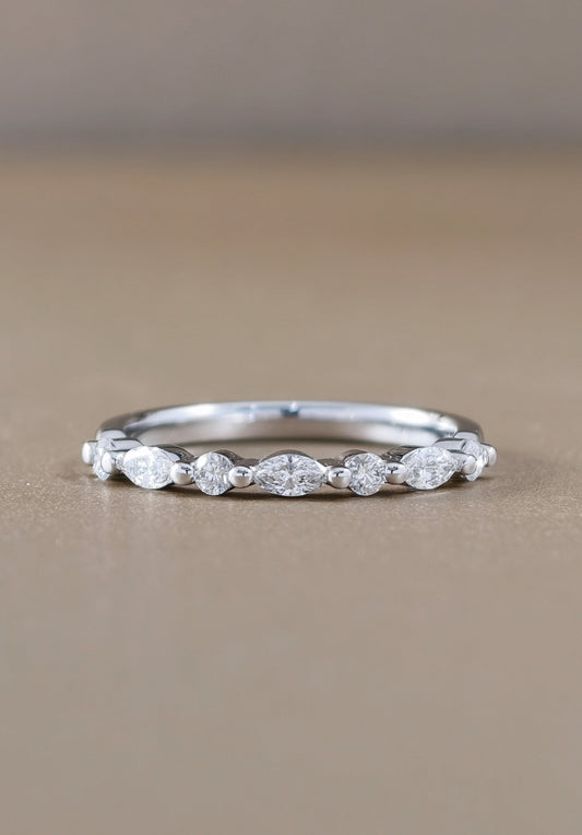 Round and Marquise Cut Half Eternity white Gold 18K