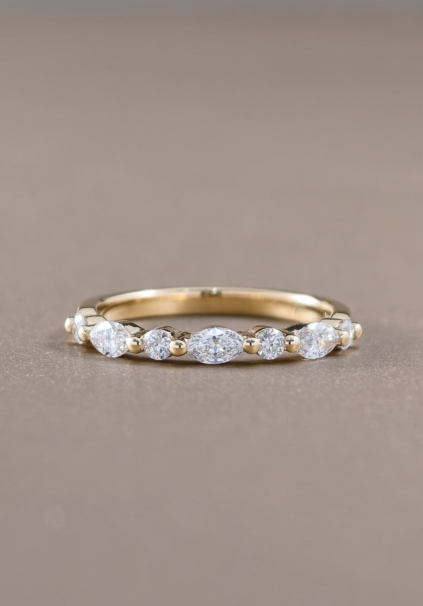 Round and Marquise Cut Half Eternity Pink Gold 18K
