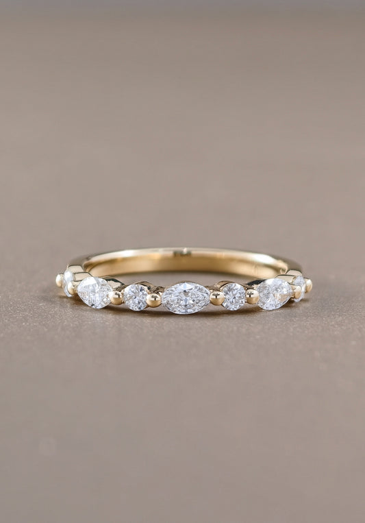 Round and Marquise Cut Half Eternity Pink Gold 18K
