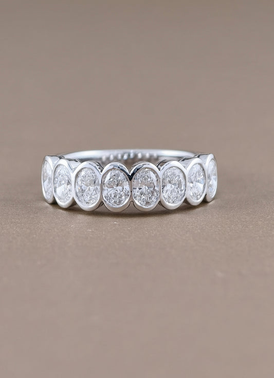แหวนเพชรแลปทรงรี Half Eternity แบบ Bezel | พร้อมใบรับรอง IGI