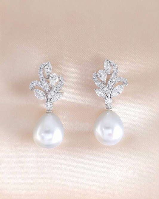 Fancy Diamond With Pearl South Sea Earring