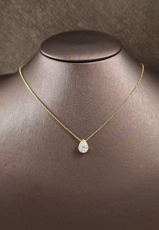 Pear Cut Lab Grown Diamond Yellow Gold Bezel Pendant Necklace
