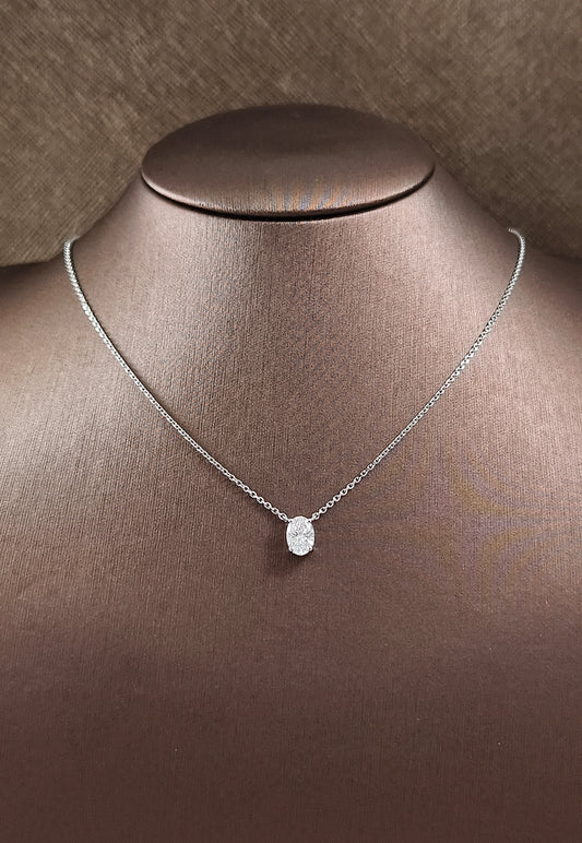 Floating Oval Cut Lab Grown Diamond Pendant Necklace