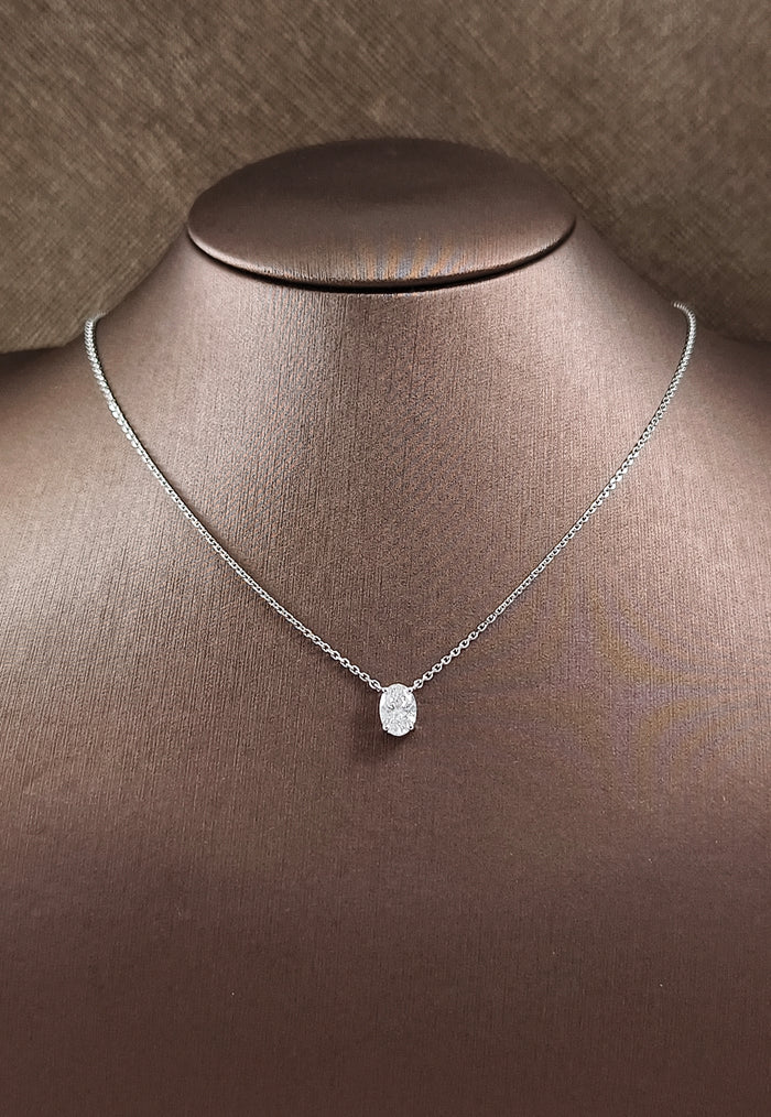 Floating Oval Cut Lab Grown Diamond Pendant Necklace