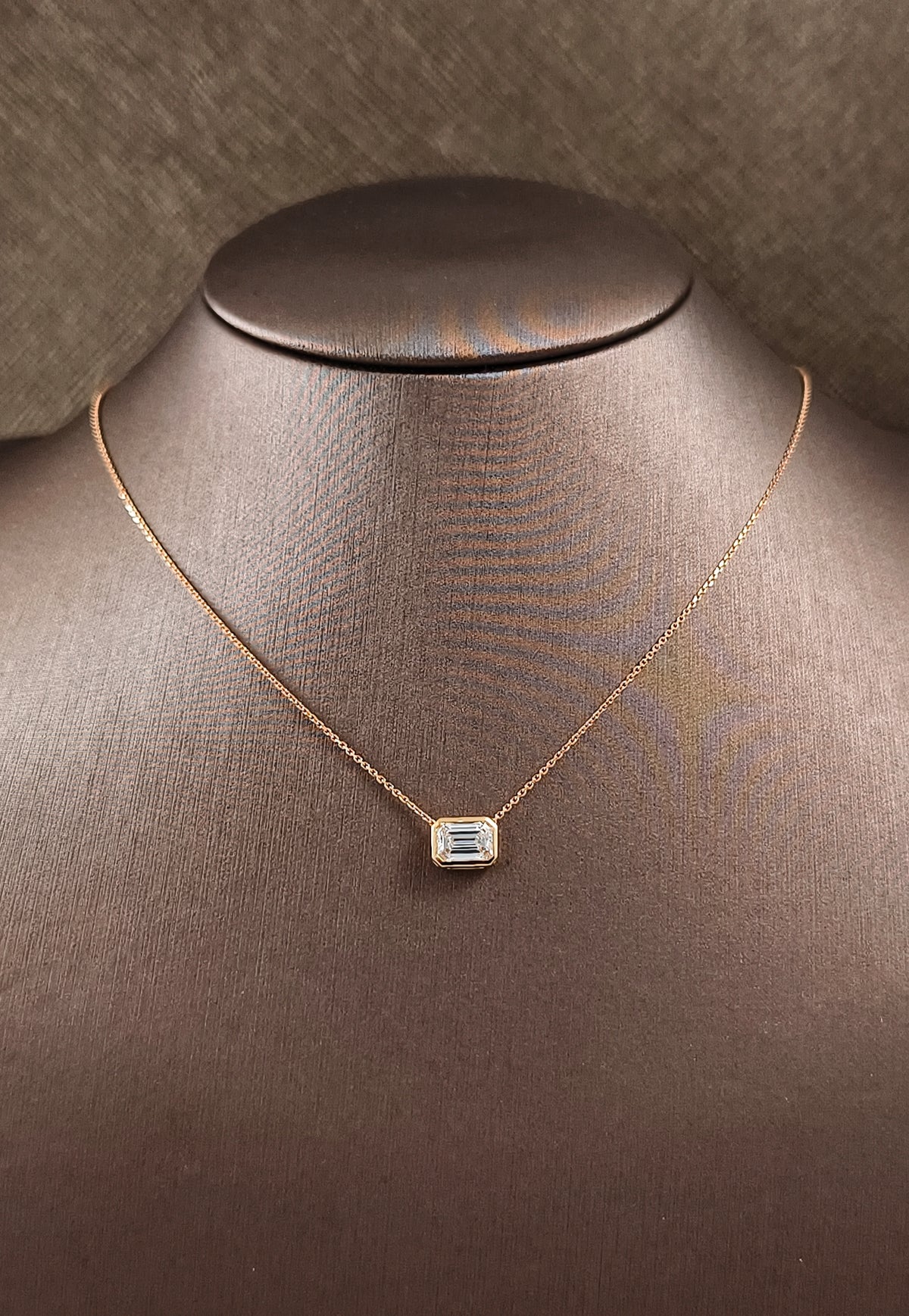 Emerald Cut Lab Grown Diamond Pendant Necklace in Bezel Setting