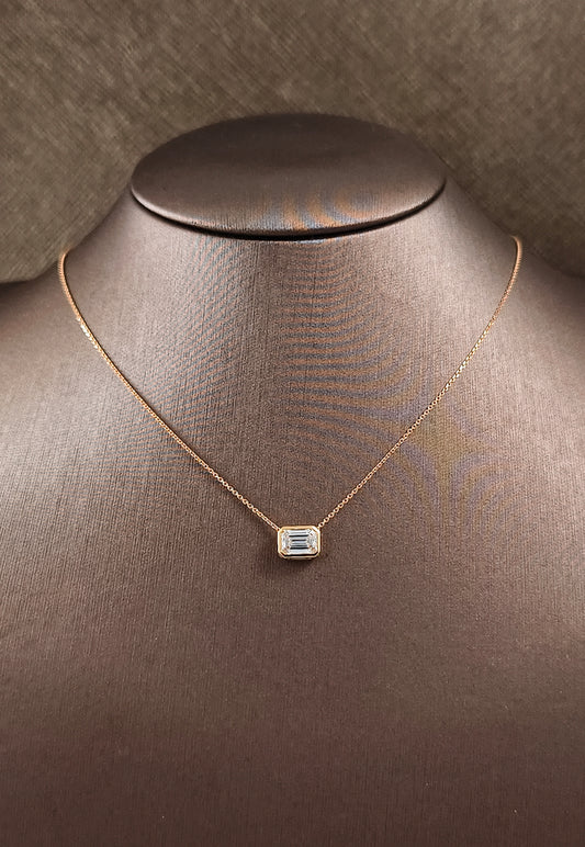 Emerald Cut Lab Grown Diamond Pendant Necklace in Bezel Setting