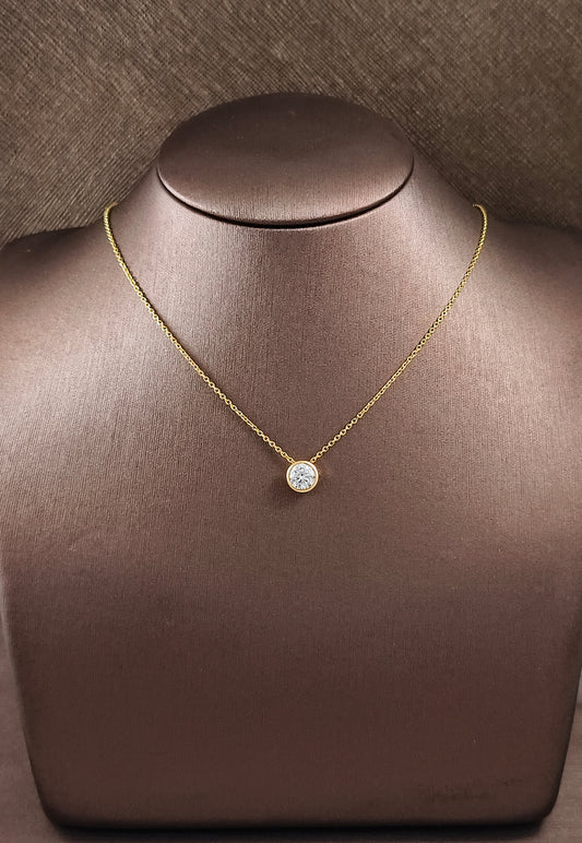 round Cut Lab Grown Diamond Pendant Necklace in Bezel Setting