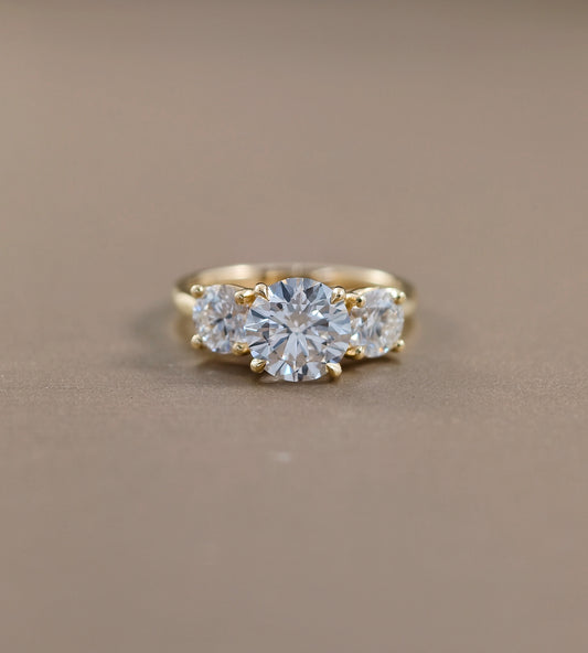Round Three Stone Lab Grown Diamond Engagement Ring in Yellow Gold  | IGI Certified