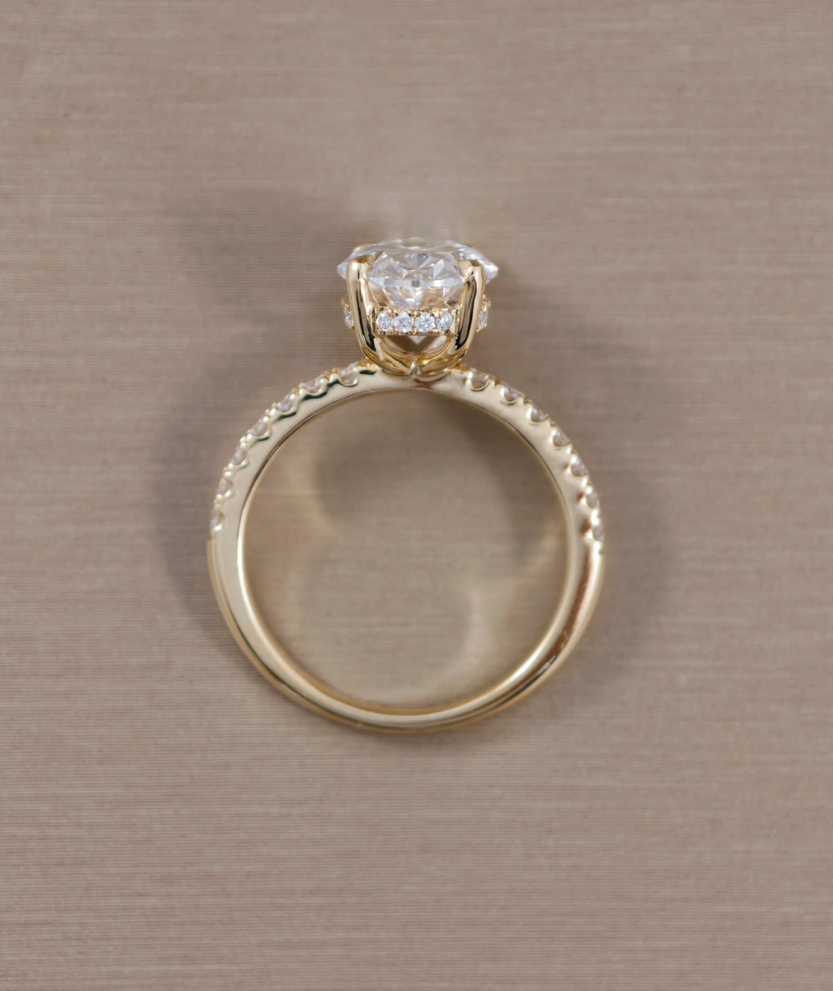Signature Eiffel love oval lab grown diamond engagement ring in yellow gold | IGI Certified