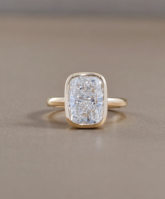Cushion cut bezel set lab grown diamond engagement ring by Sphere Diamond Bangkok