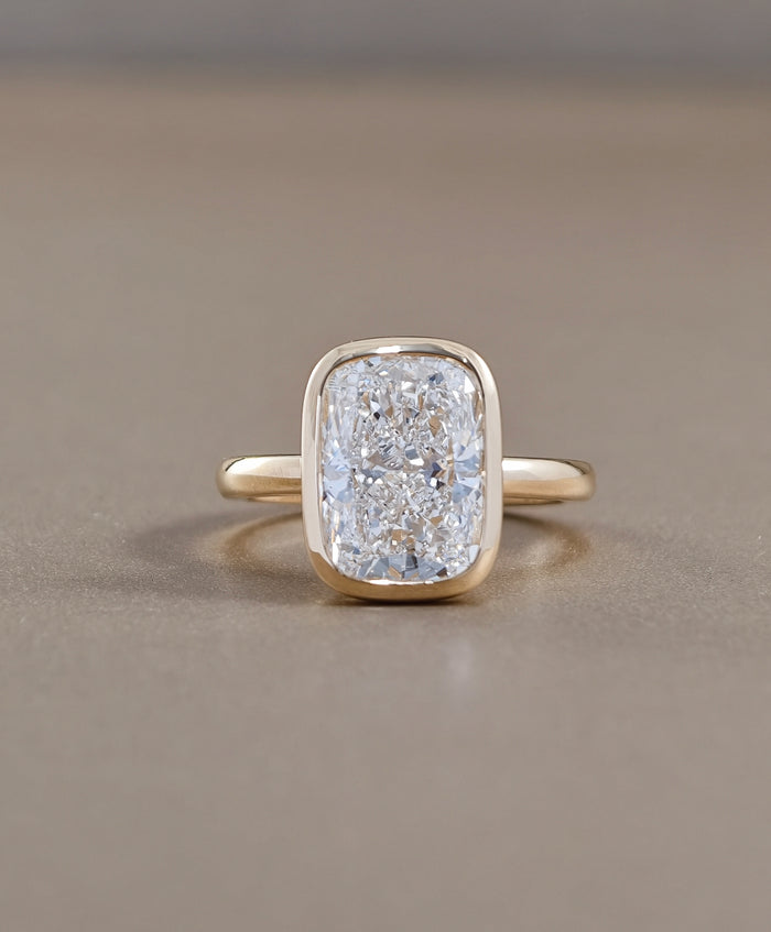 Cushion cut bezel set lab grown diamond engagement ring by Sphere Diamond Bangkok