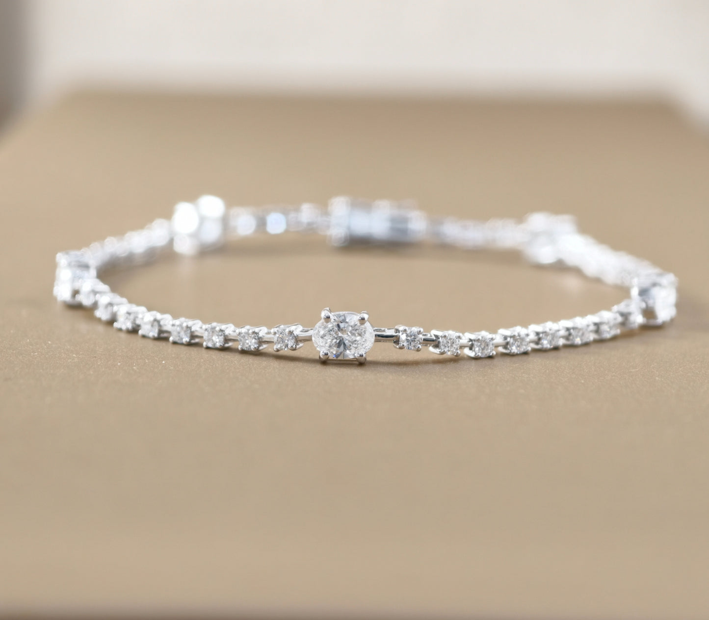 Oval and Round Lab Grown Diamond Bracelet close up Sphere Diamond