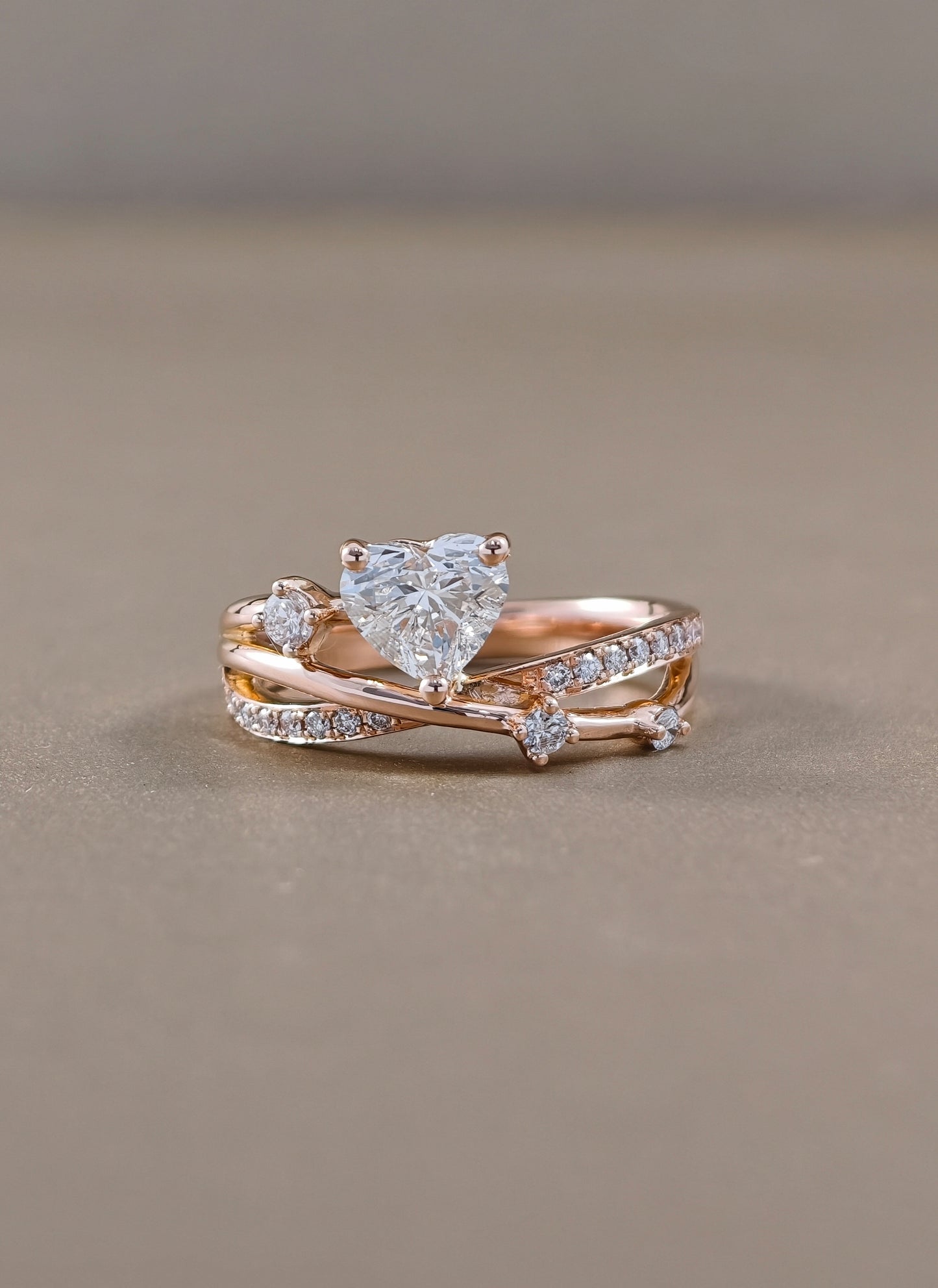 Sylvie Heart Cut Nature-Inspired Cluster Lab Grown Diamond Engagement Ring in pink Gold Sphere Diamond Bangkok