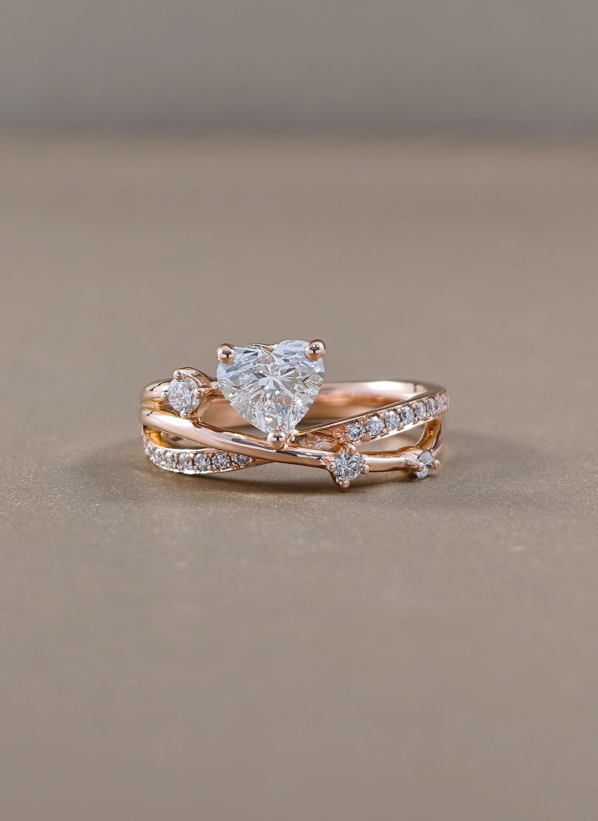 Sylvie Heart Cut Nature-Inspired Cluster Lab Grown Diamond Engagement Ring in pink Gold Sphere Diamond Bangkok