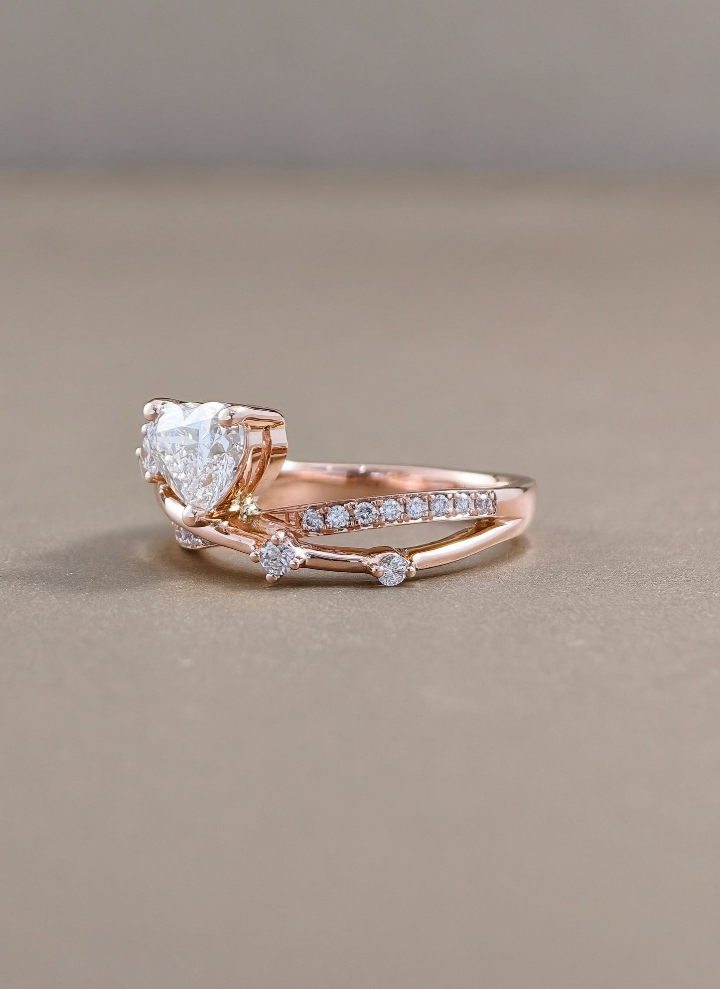 Nature-Inspired Heart Cut Diamond Cluster Ring side view Sphere Diamond