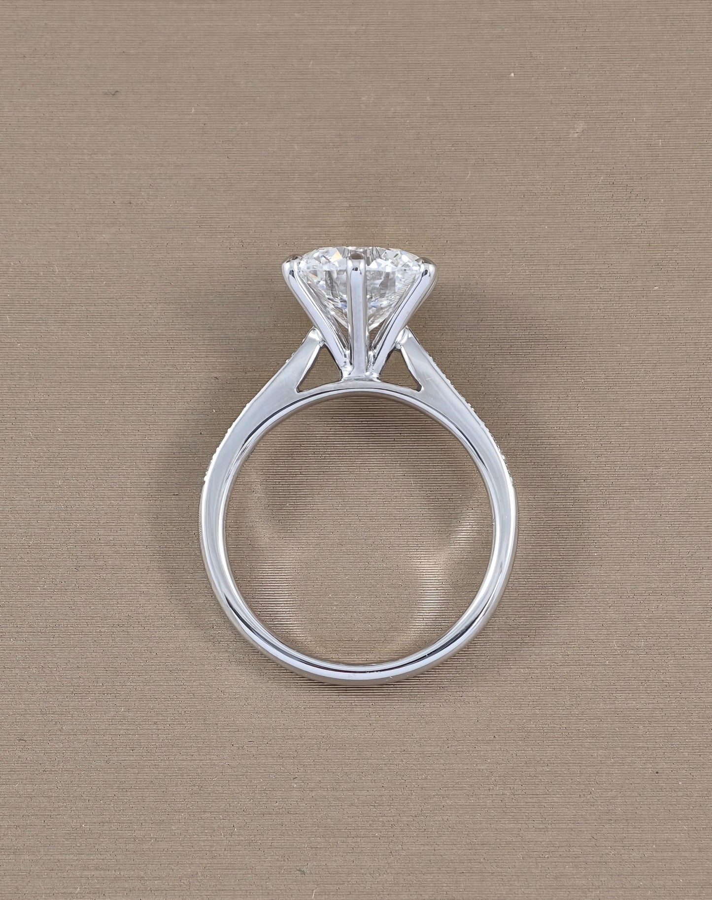 Round Lab Grown Diamond White Gold Pavé Engagement Ring open setting rear view